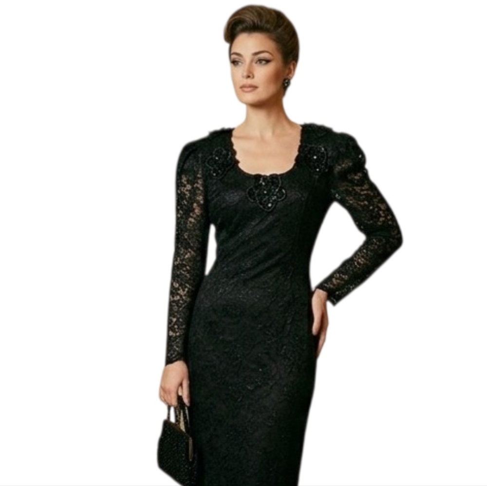 Vintage Italy Paola Luccini Whimsigoth Dress Black Lace Cocktail